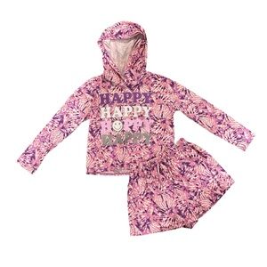 Lily Bleu Girls L/S Hoodie and Shorts, Pink/Purple/White, Size 7
